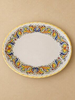 Vintage Meridiana Ceramiche Made In Italy Hand Painted Oval Serving Platter